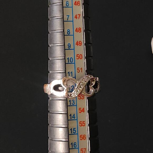 Two Hearts Rhinestone Statement ring, Sterling Silver Ring, Size 6 - Picture 9 of 10